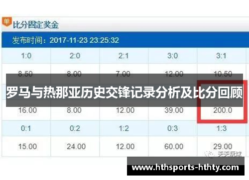 罗马与热那亚历史交锋记录分析及比分回顾